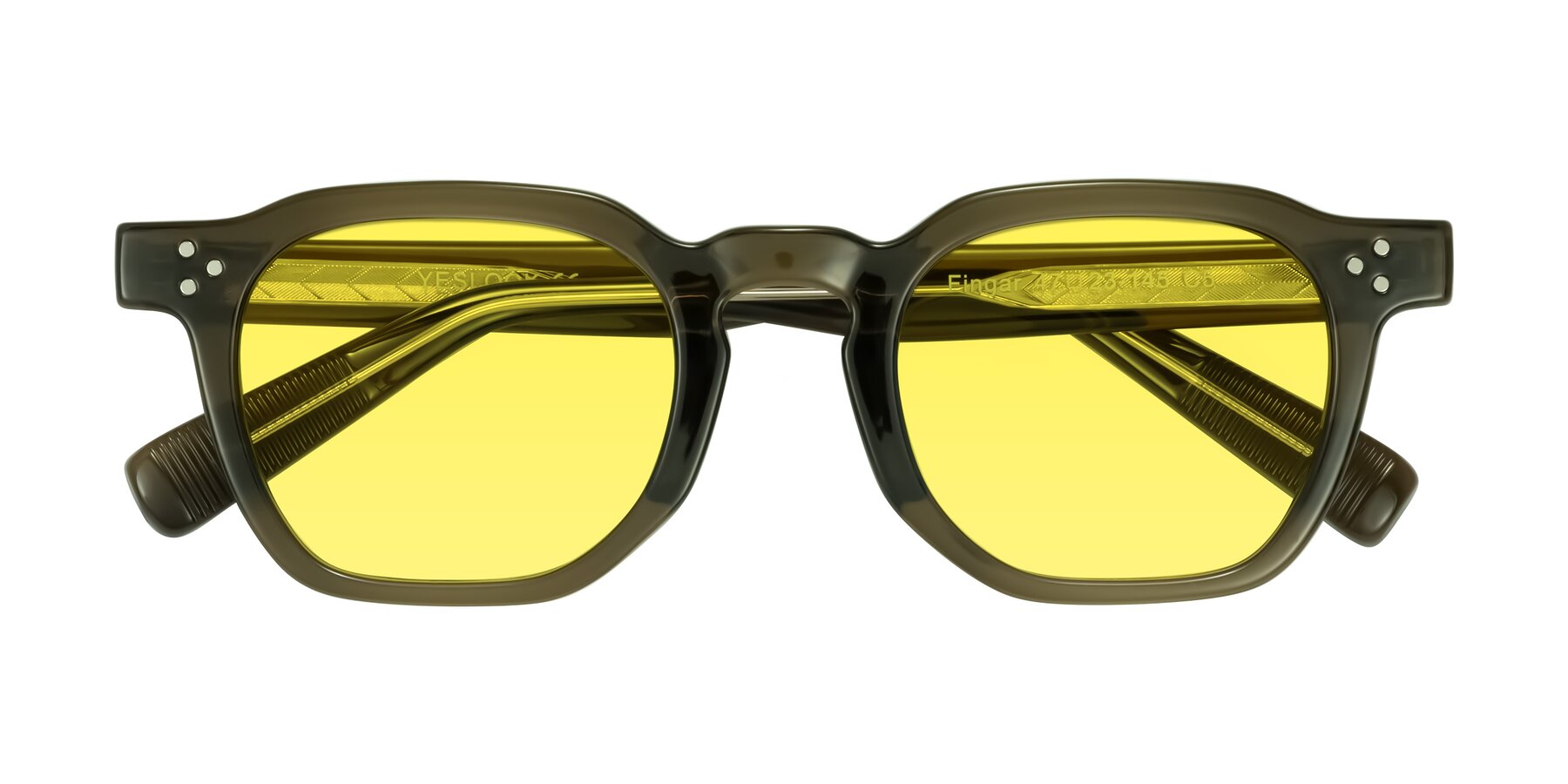 Folded Front of Fingar in Translucent Olive Gray with Medium Yellow Tinted Lenses