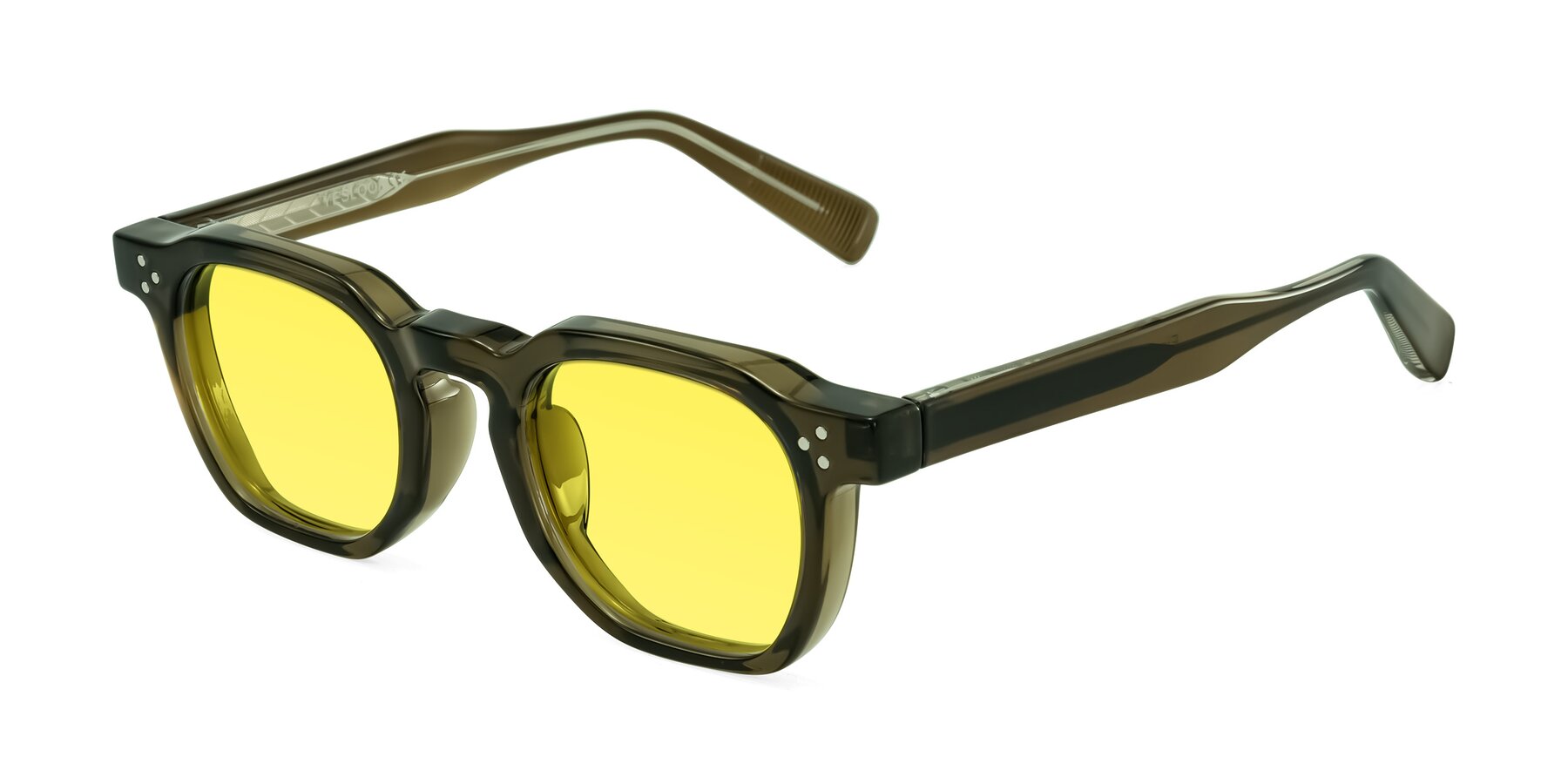 Angle of Fingar in Translucent Olive Gray with Medium Yellow Tinted Lenses