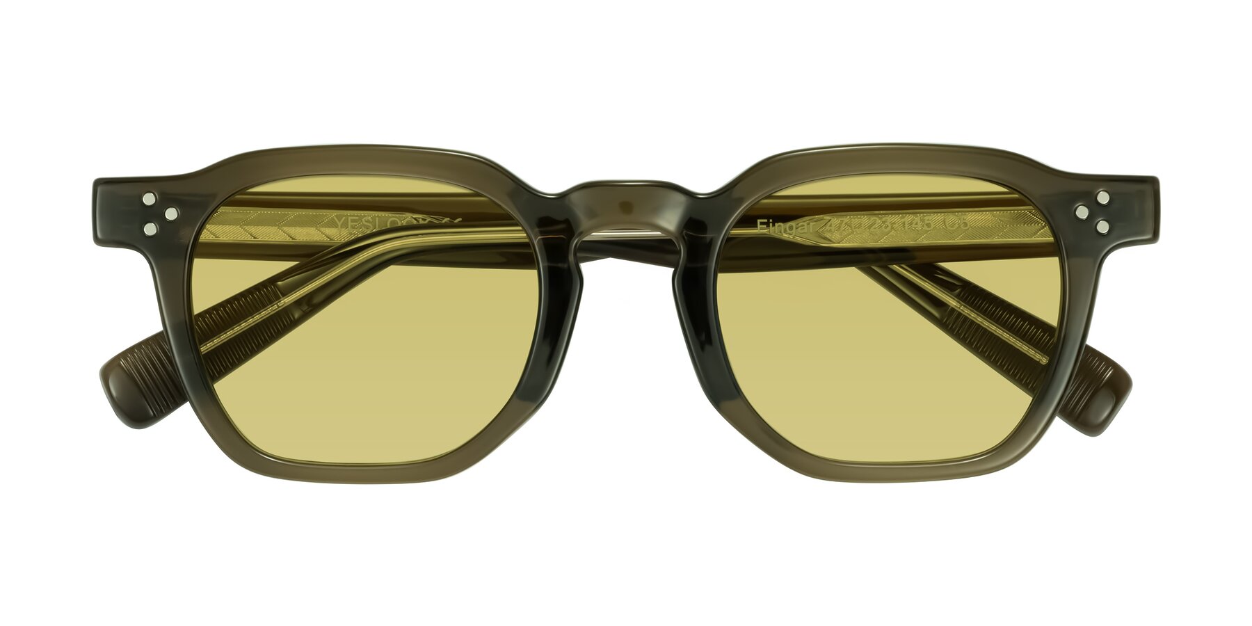 Folded Front of Fingar in Translucent Olive Gray with Medium Champagne Tinted Lenses