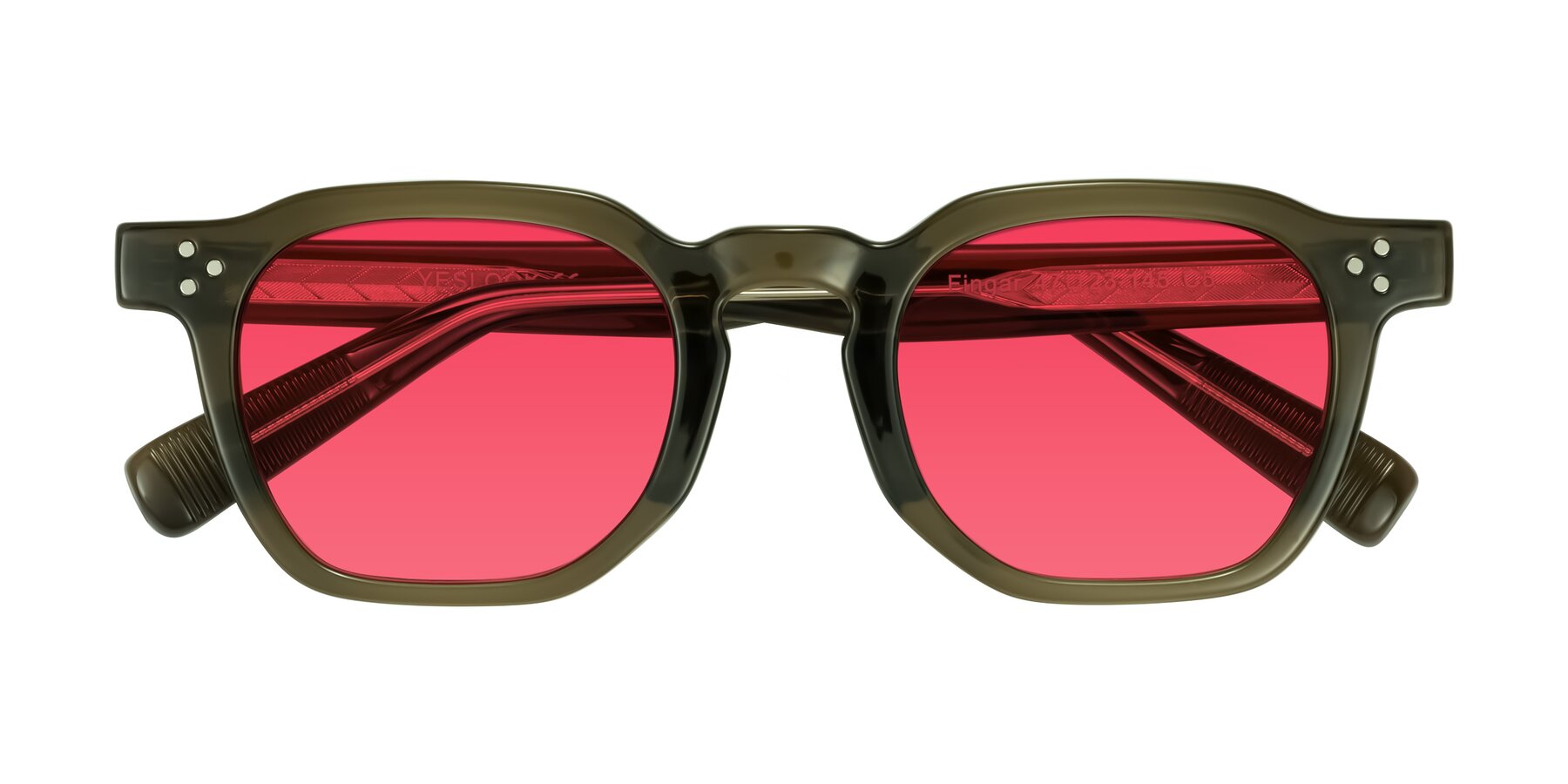 Folded Front of Fingar in Translucent Olive Gray with Red Tinted Lenses
