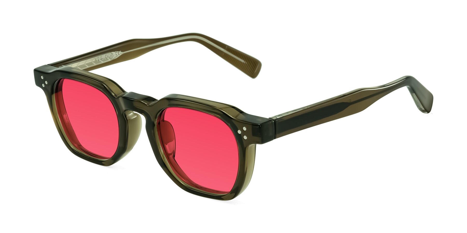 Angle of Fingar in Translucent Olive Gray with Red Tinted Lenses