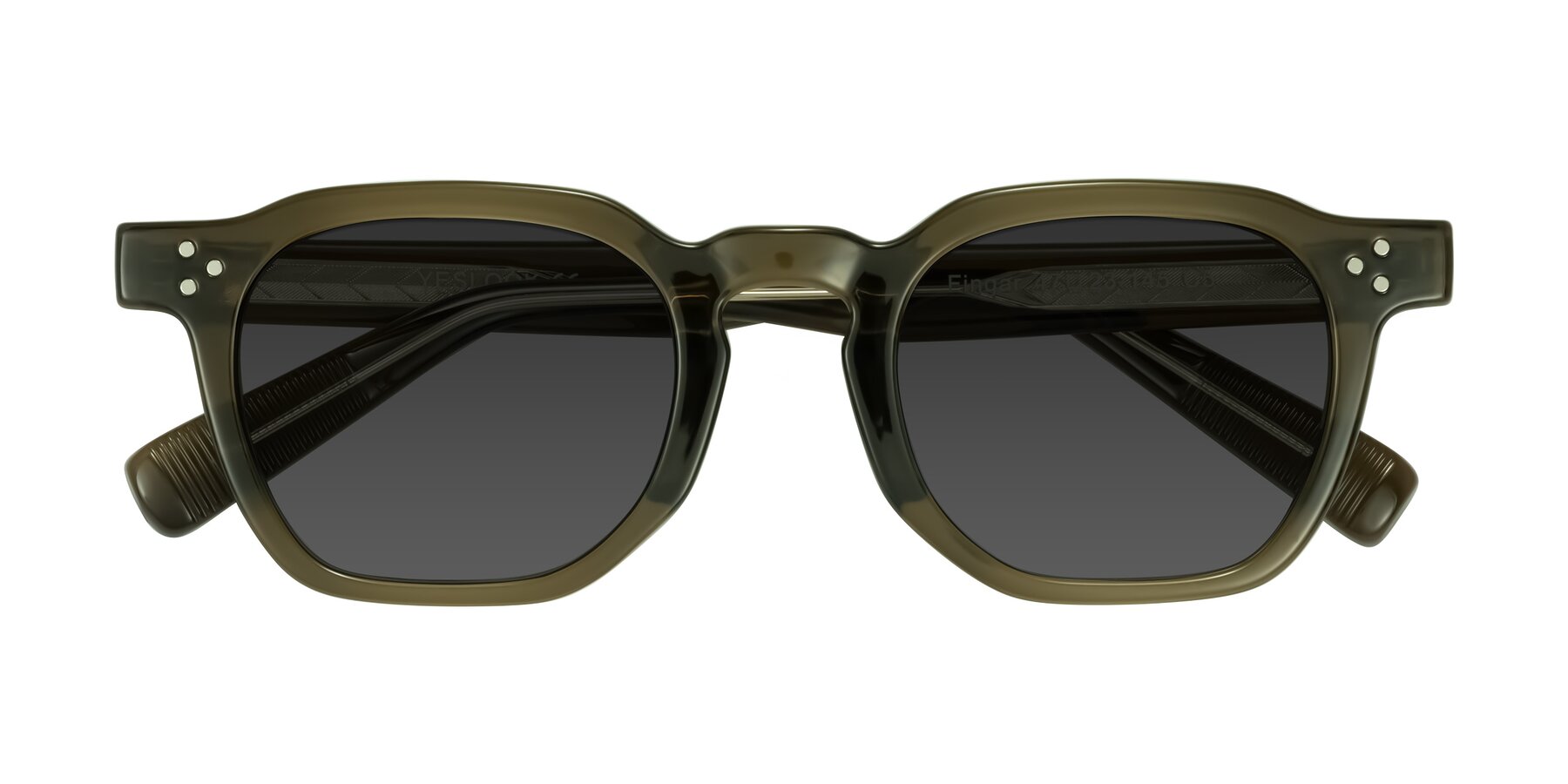 Folded Front of Fingar in Translucent Olive Gray with Gray Tinted Lenses