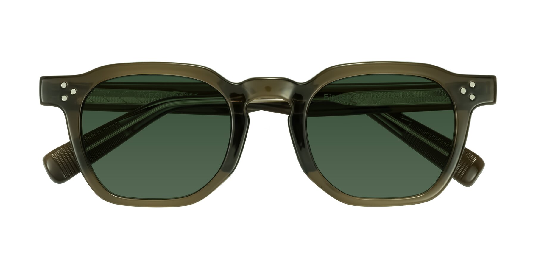 Folded Front of Fingar in Translucent Olive Gray with Green Tinted Lenses