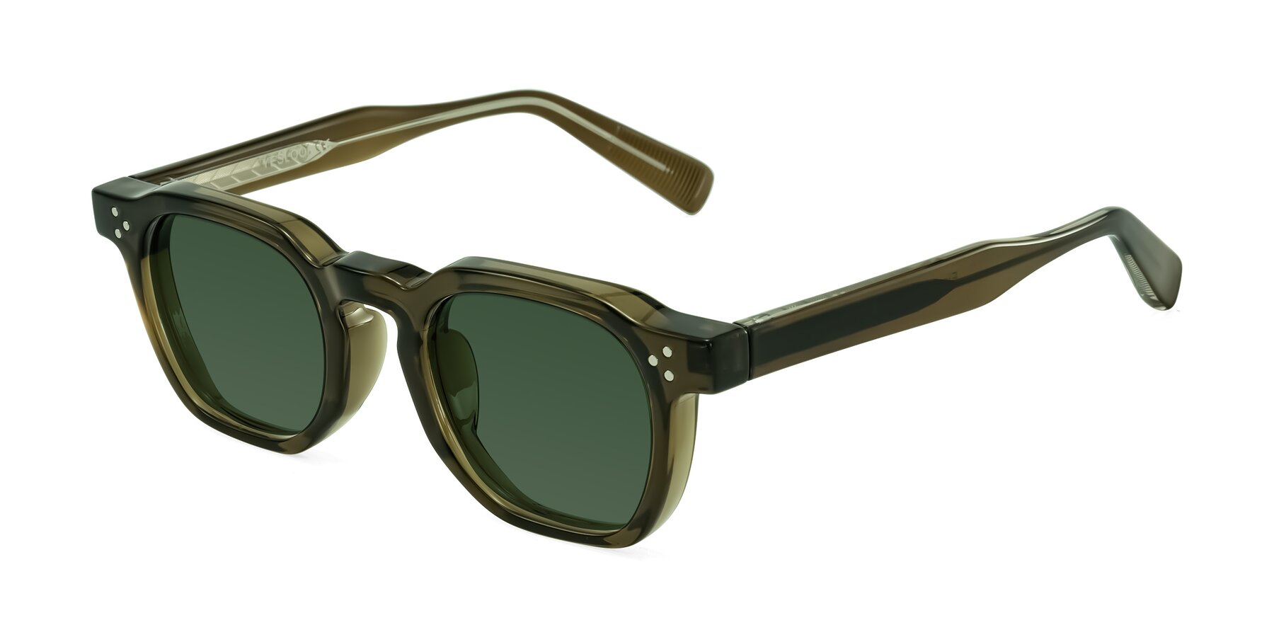 Angle of Fingar in Translucent Olive Gray with Green Tinted Lenses