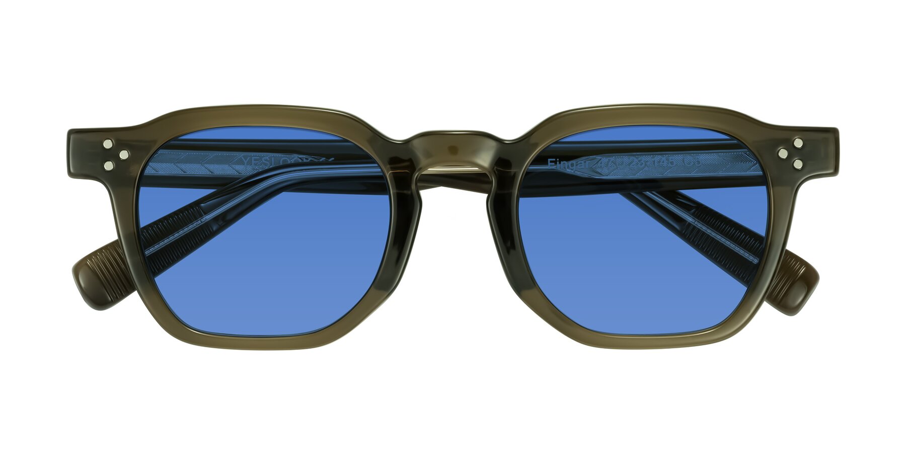 Folded Front of Fingar in Translucent Olive Gray with Blue Tinted Lenses