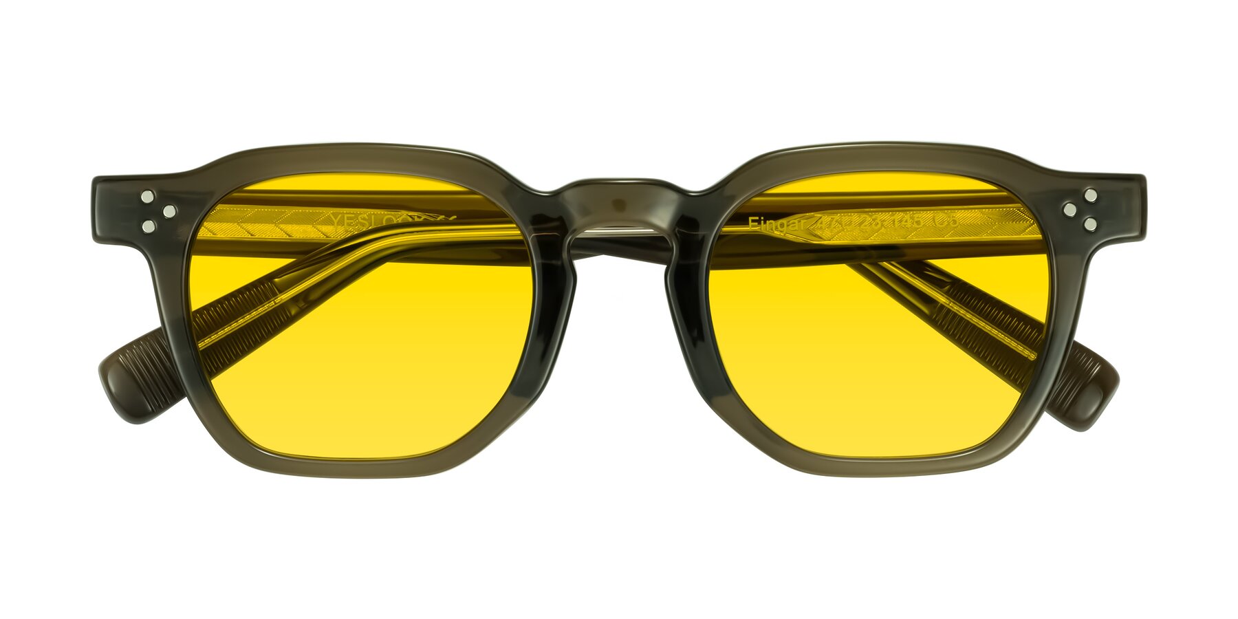 Folded Front of Fingar in Translucent Olive Gray with Yellow Tinted Lenses