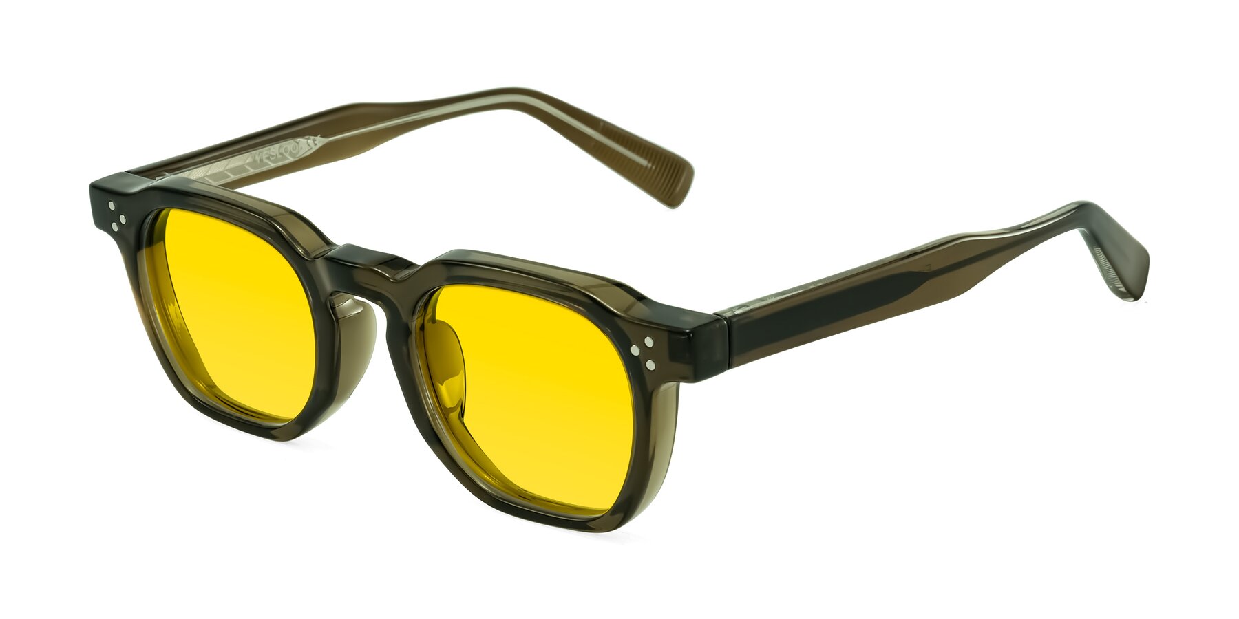 Angle of Fingar in Translucent Olive Gray with Yellow Tinted Lenses