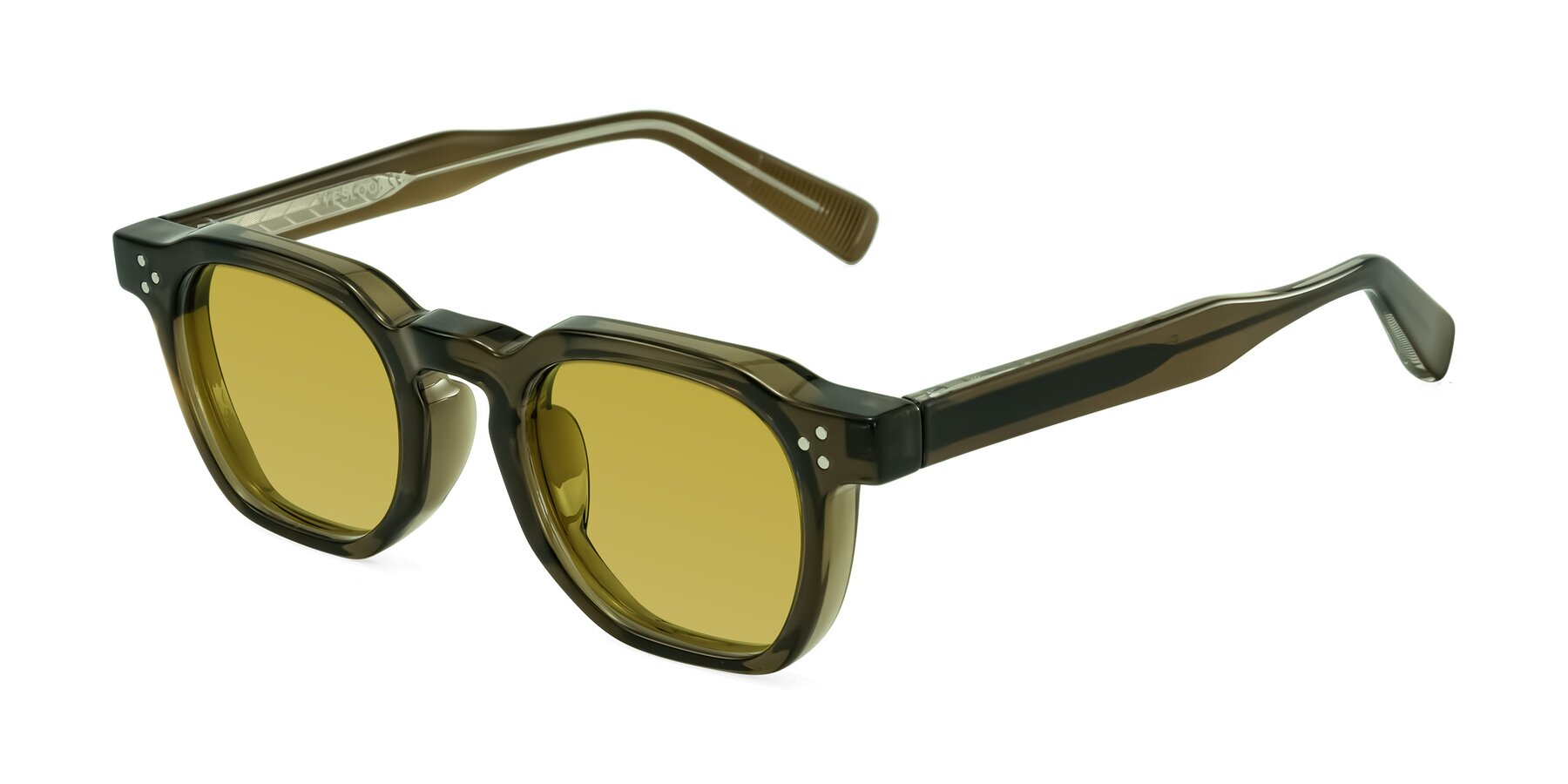 Angle of Fingar in Translucent Olive Gray with Champagne Tinted Lenses