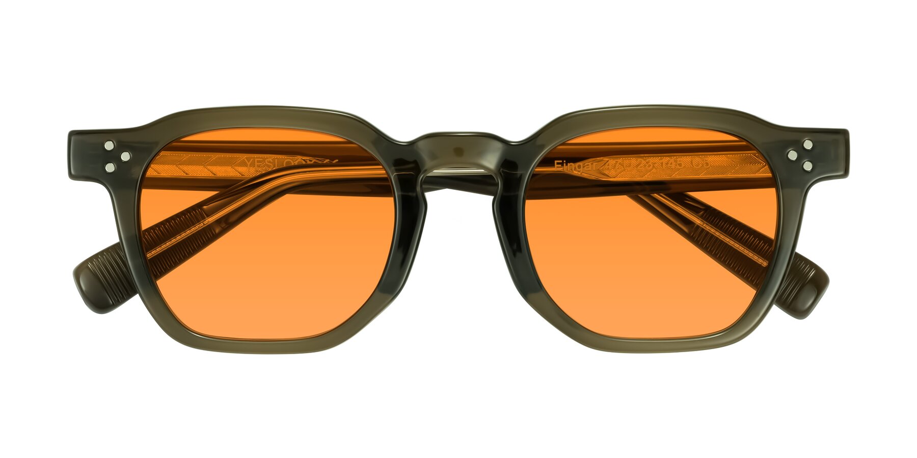 Folded Front of Fingar in Translucent Olive Gray with Orange Tinted Lenses
