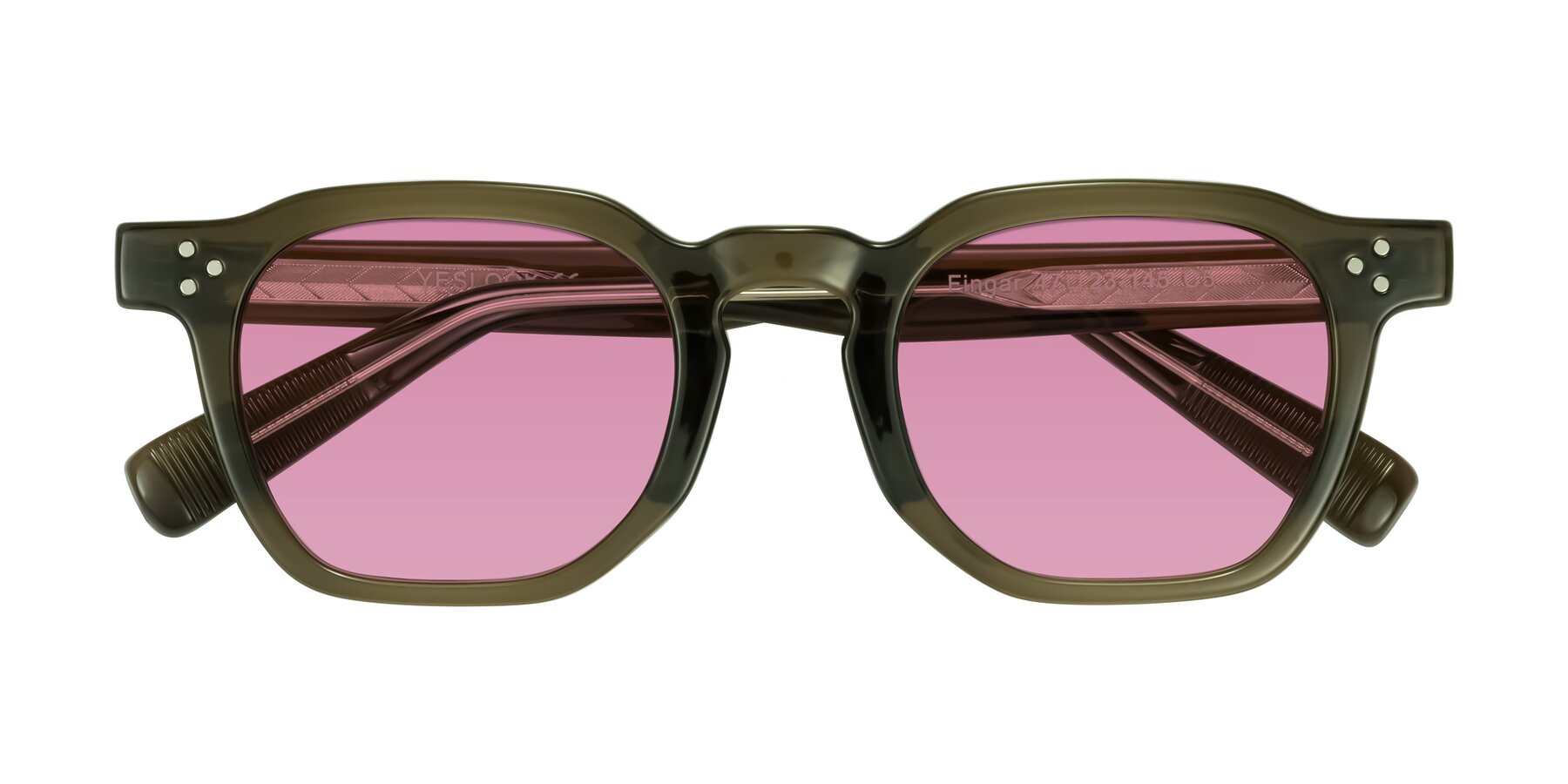 Folded Front of Fingar in Translucent Olive Gray with Medium Wine Tinted Lenses