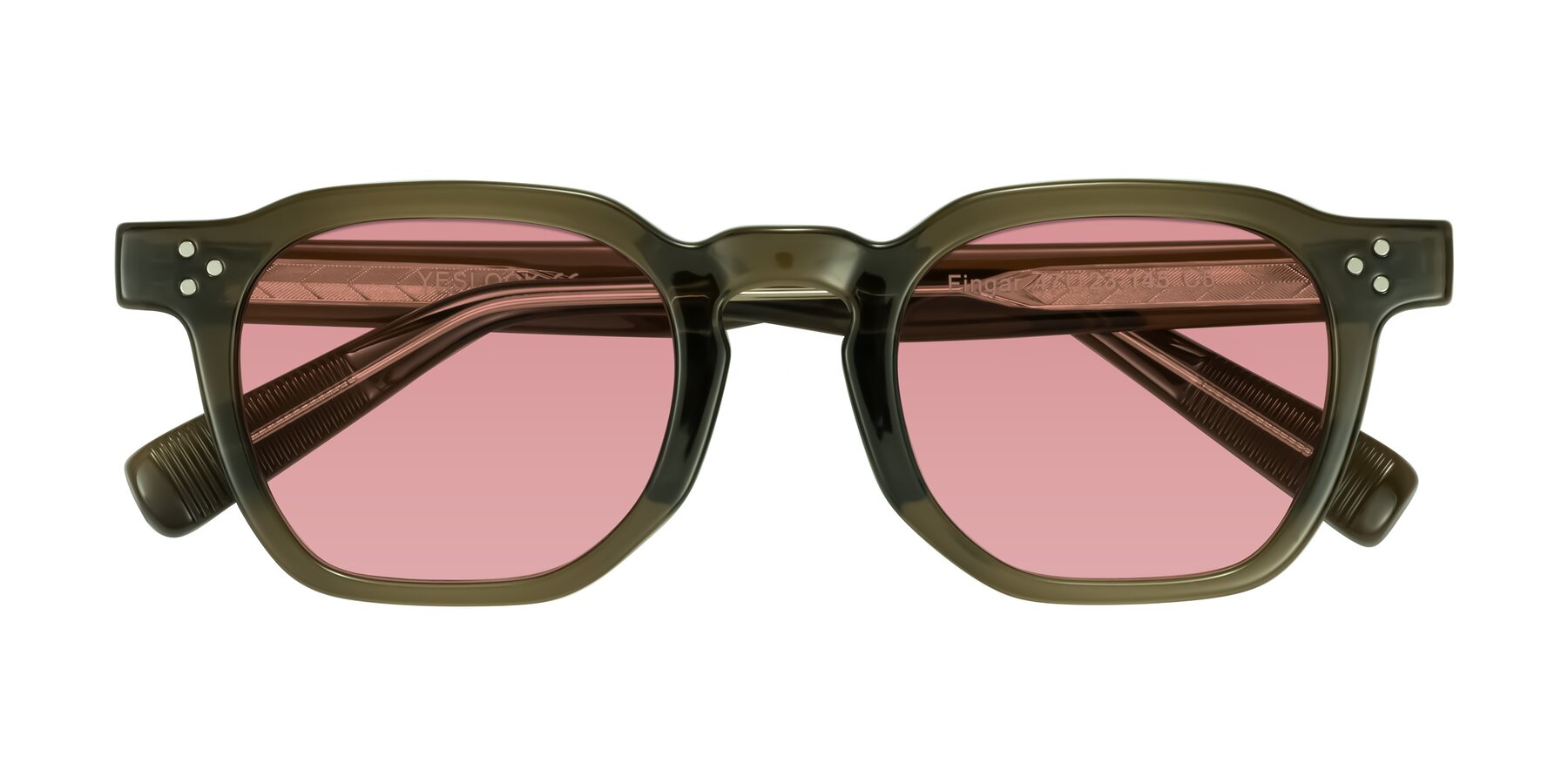 Folded Front of Fingar in Translucent Olive Gray with Medium Garnet Tinted Lenses
