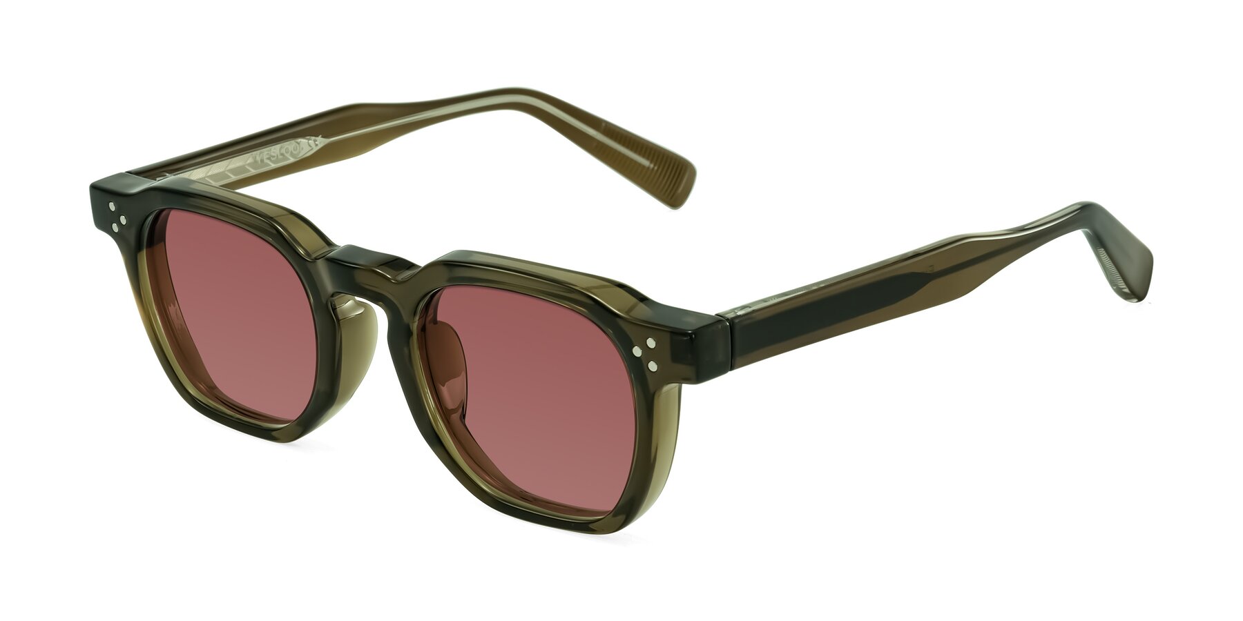 Angle of Fingar in Translucent Olive Gray with Garnet Tinted Lenses