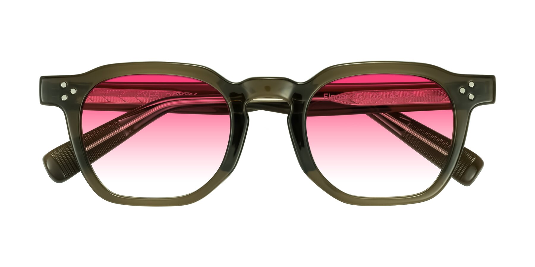 Folded Front of Fingar in Translucent Olive Gray with Pink Gradient Lenses