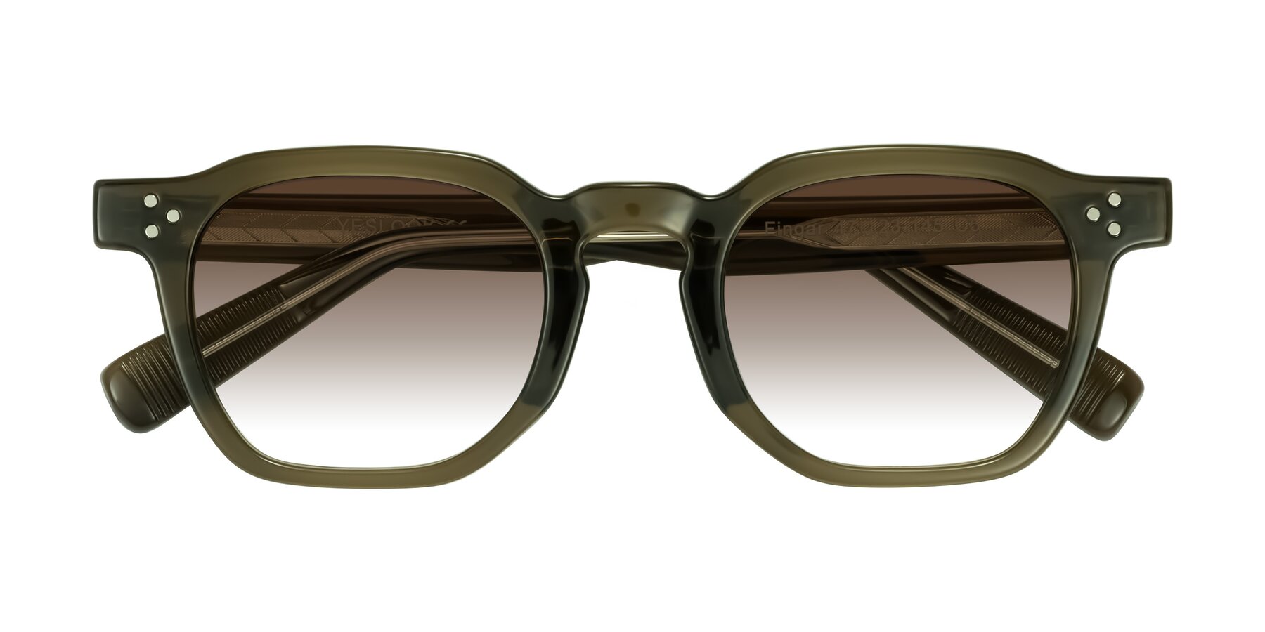 Folded Front of Fingar in Translucent Olive Gray with Brown Gradient Lenses
