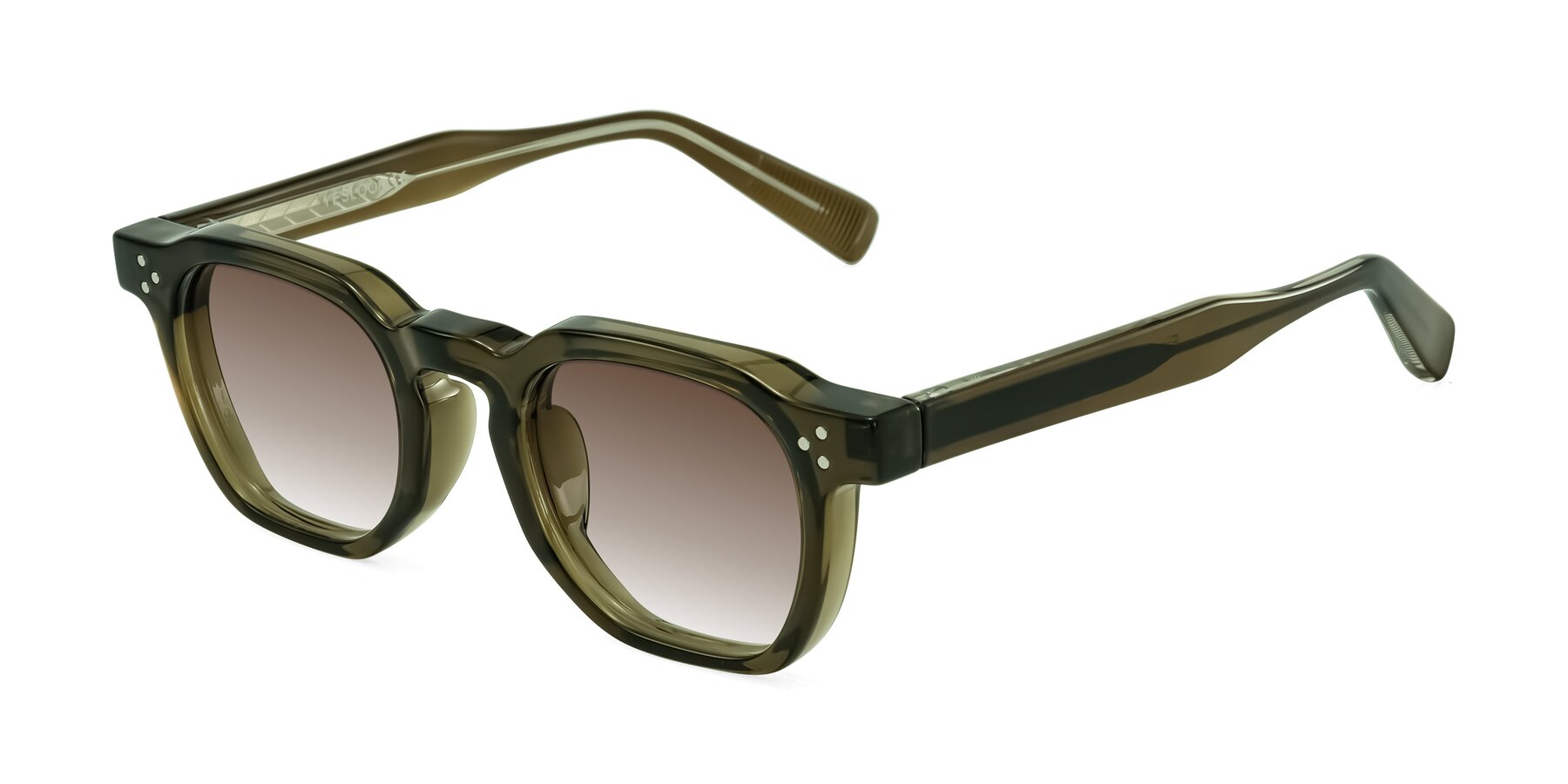 Angle of Fingar in Translucent Olive Gray with Brown Gradient Lenses