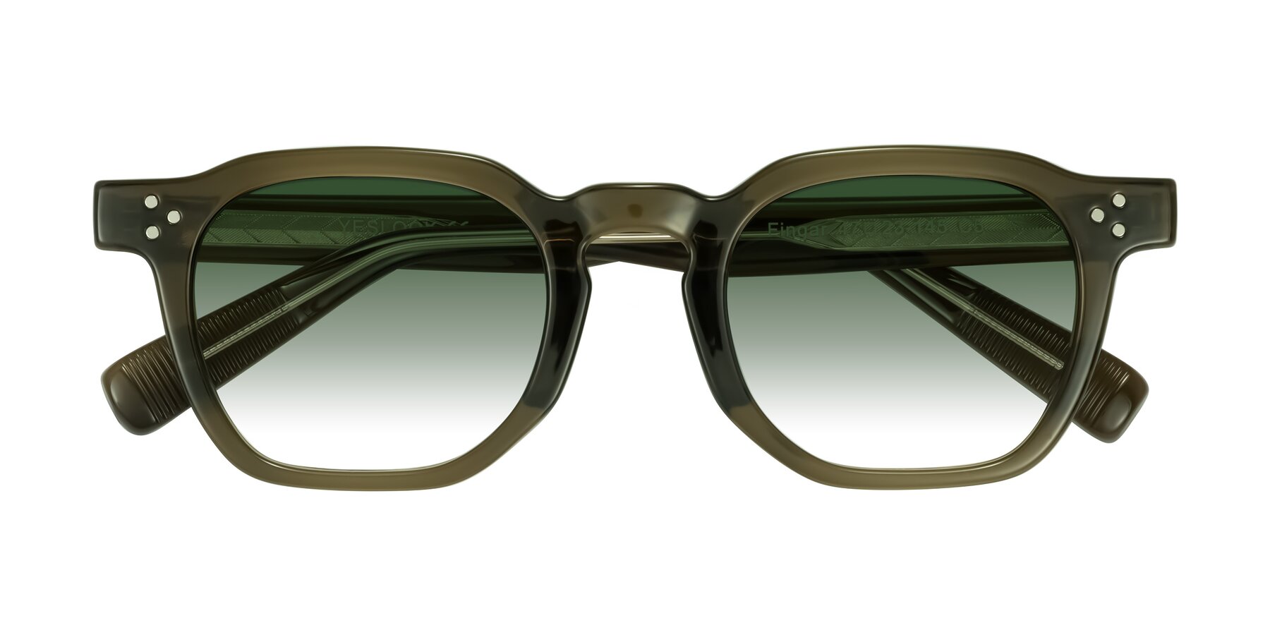 Folded Front of Fingar in Translucent Olive Gray with Green Gradient Lenses