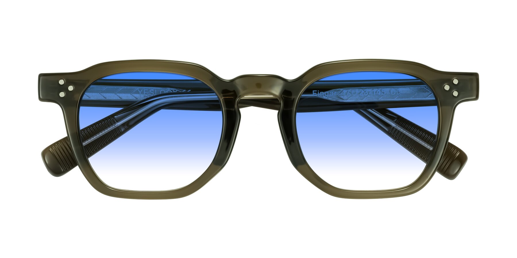 Folded Front of Fingar in Translucent Olive Gray with Blue Gradient Lenses