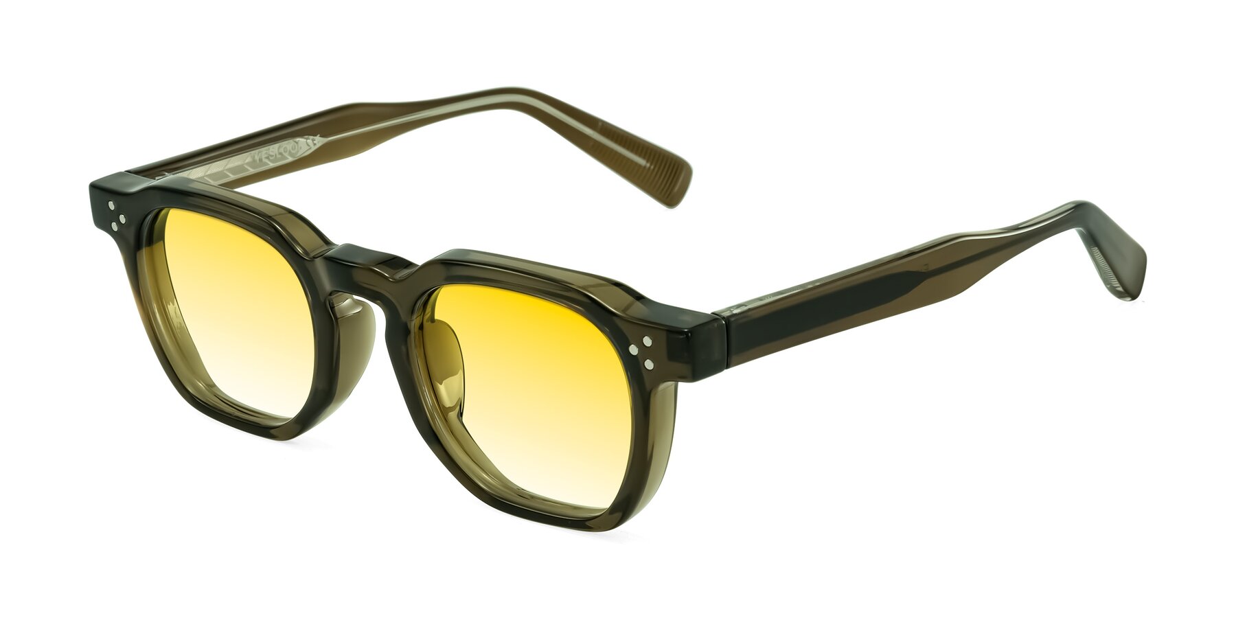 Angle of Fingar in Translucent Olive Gray with Yellow Gradient Lenses