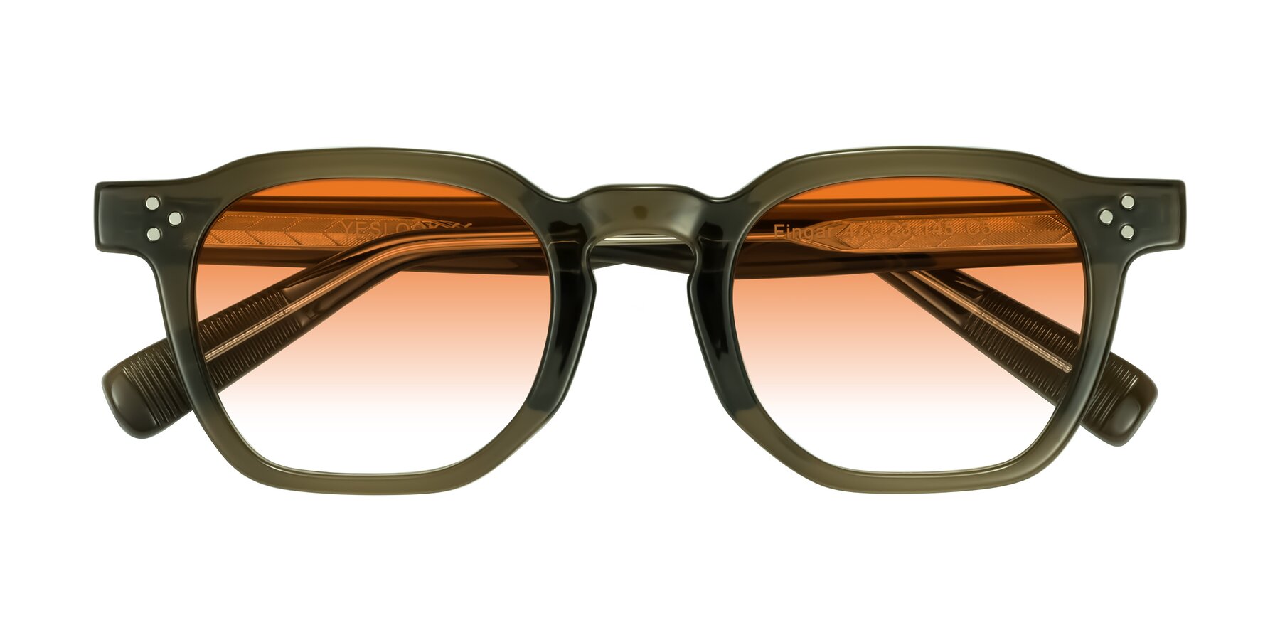 Folded Front of Fingar in Translucent Olive Gray with Orange Gradient Lenses