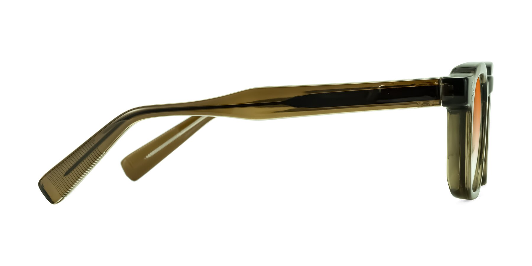 Side of Fingar in Translucent Olive Gray with Orange Gradient Lenses