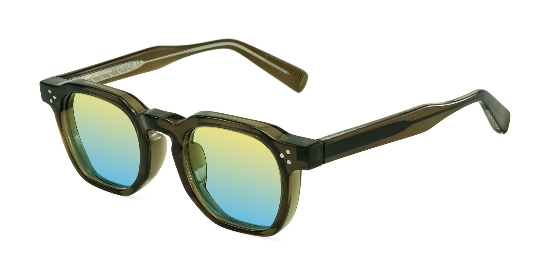 Angle of Fingar in Translucent Olive Gray with Yellow / Blue Gradient Lenses