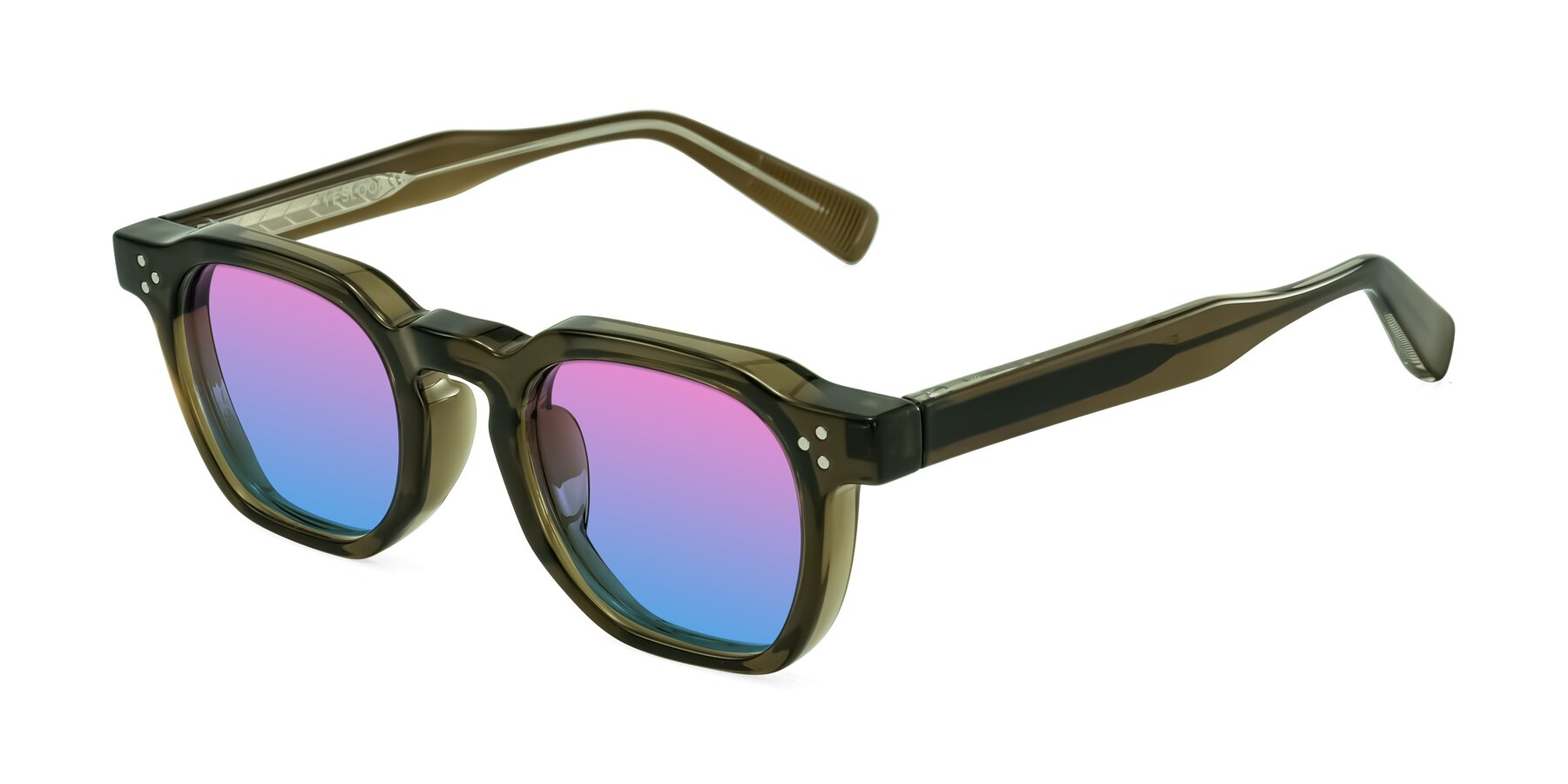 Angle of Fingar in Translucent Olive Gray with Pink / Blue Gradient Lenses