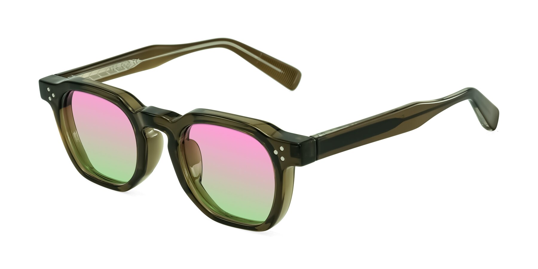 Angle of Fingar in Translucent Olive Gray with Pink / Green Gradient Lenses