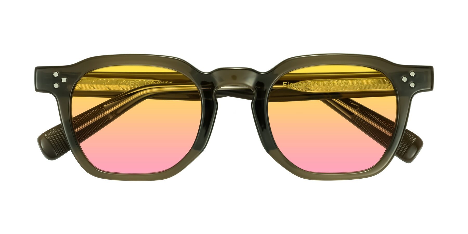 Folded Front of Fingar in Translucent Olive Gray with Yellow / Pink Gradient Lenses