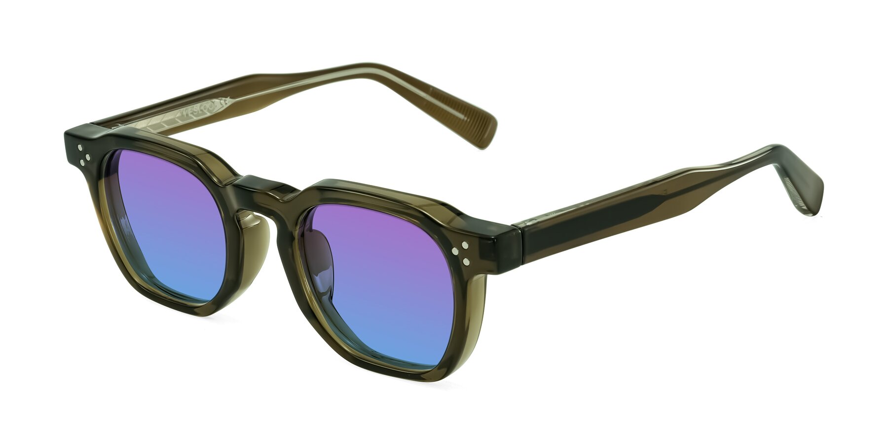 Angle of Fingar in Translucent Olive Gray with Purple / Blue Gradient Lenses