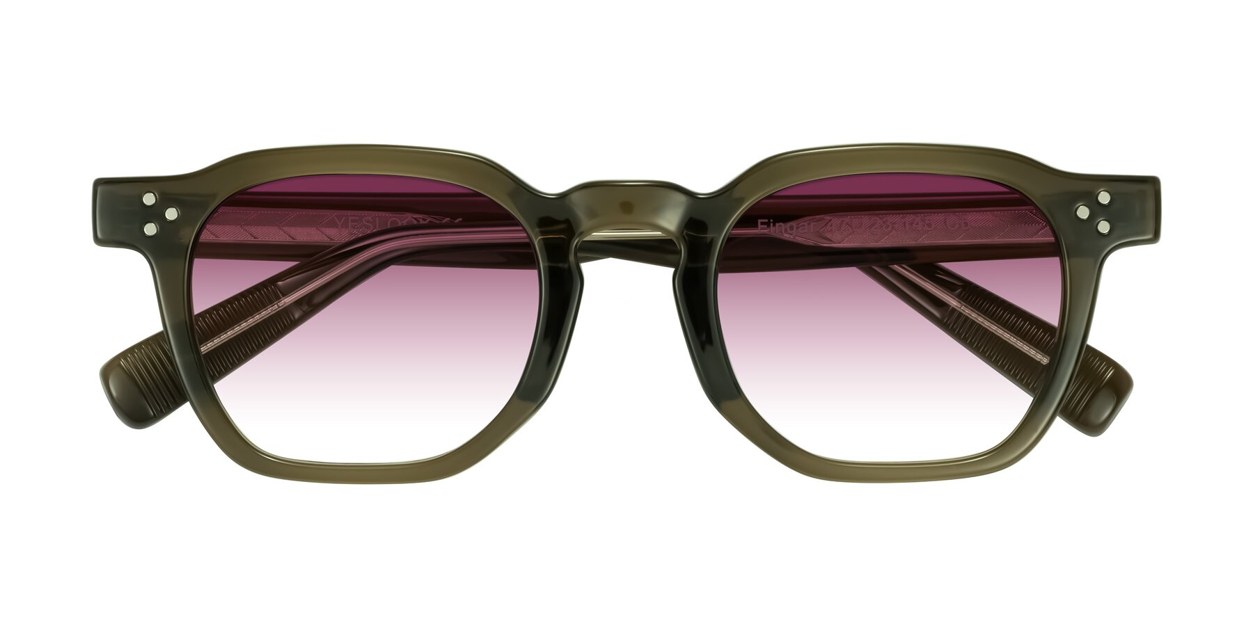 Folded Front of Fingar in Translucent Olive Gray with Wine Gradient Lenses