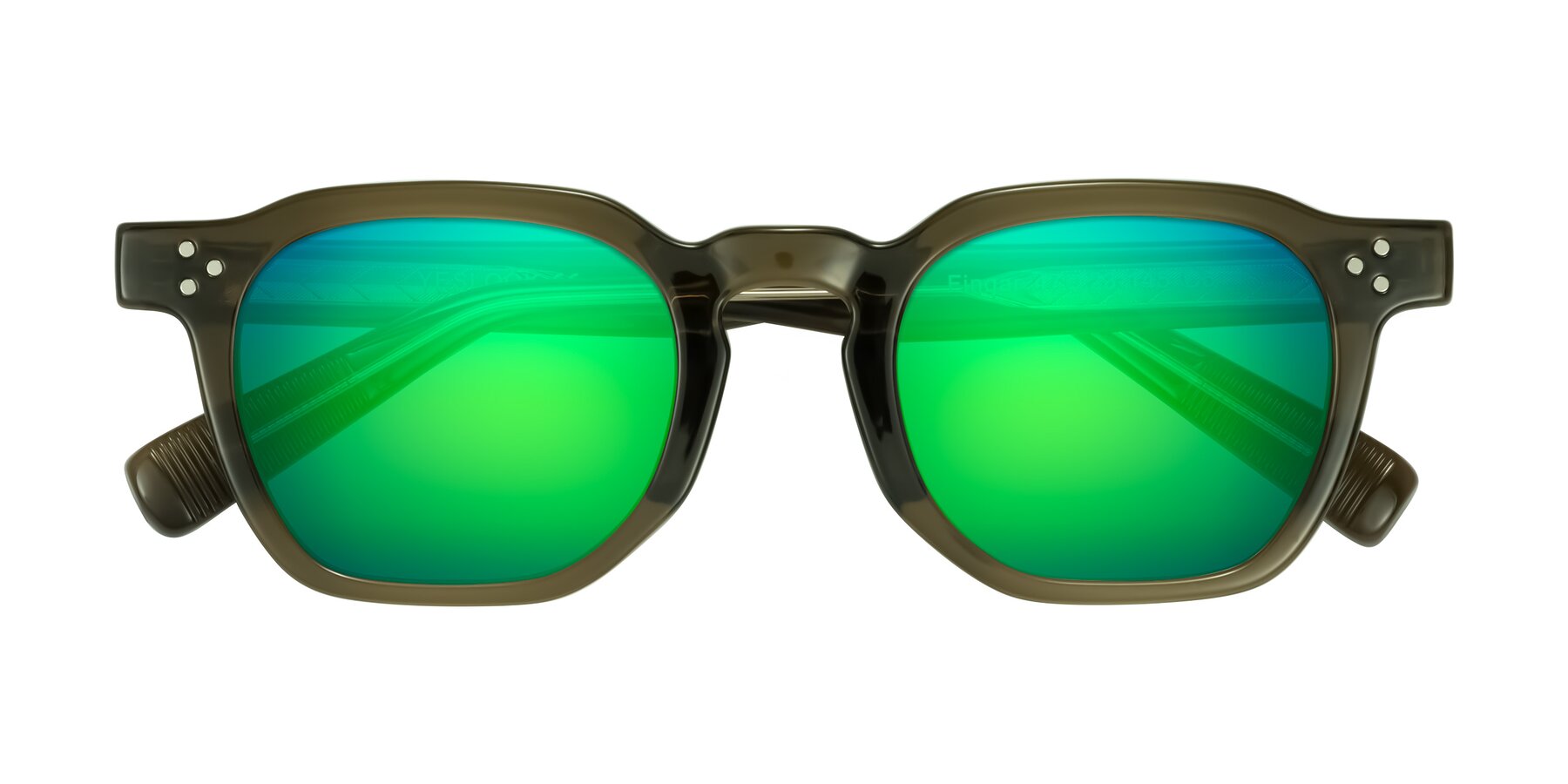 Folded Front of Fingar in Translucent Olive Gray with Green Mirrored Lenses