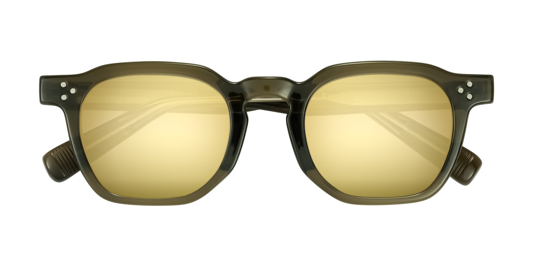 Folded Front of Fingar in Translucent Olive Gray with Gold Mirrored Lenses