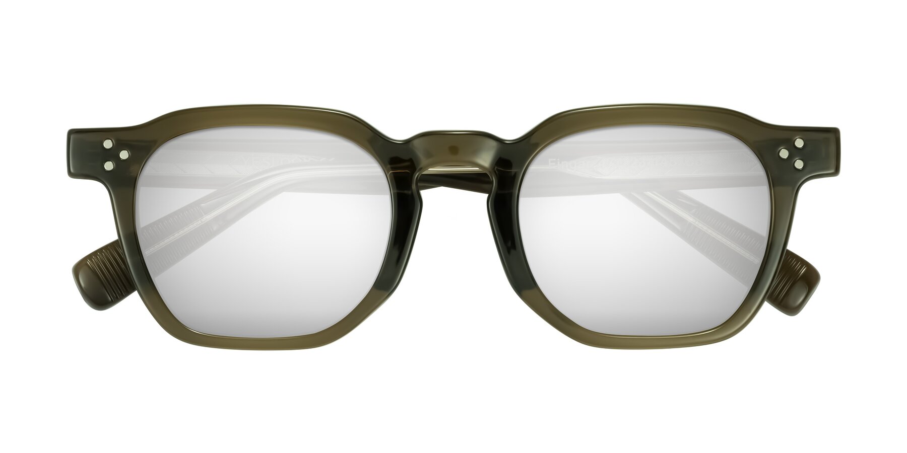 Folded Front of Fingar in Translucent Olive Gray with Silver Mirrored Lenses
