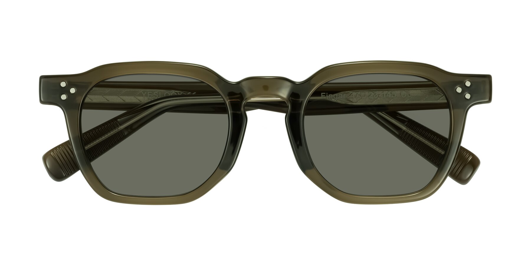 Folded Front of Fingar in Translucent Olive Gray with Gray Polarized Lenses
