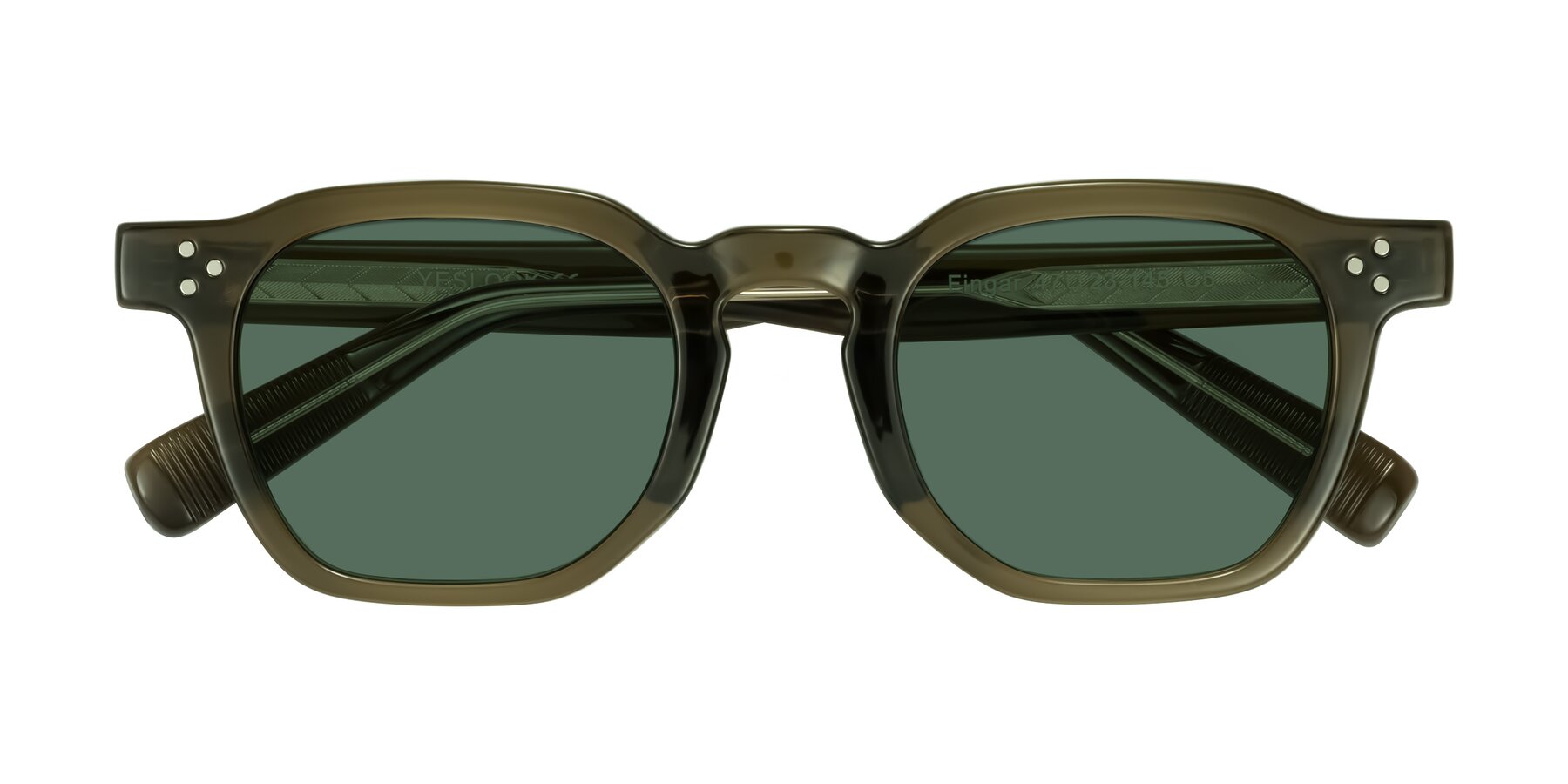 Folded Front of Fingar in Translucent Olive Gray with Green Polarized Lenses