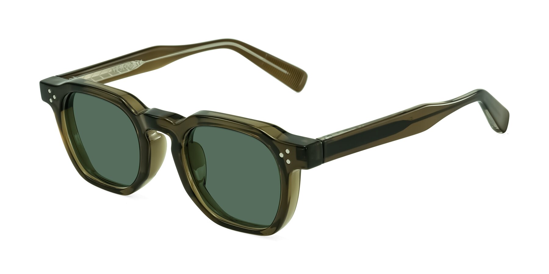 Angle of Fingar in Translucent Olive Gray with Green Polarized Lenses