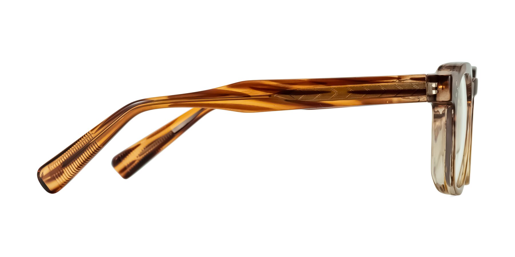 Side of Fingar in Cola Brown Striped with Clear Eyeglass Lenses