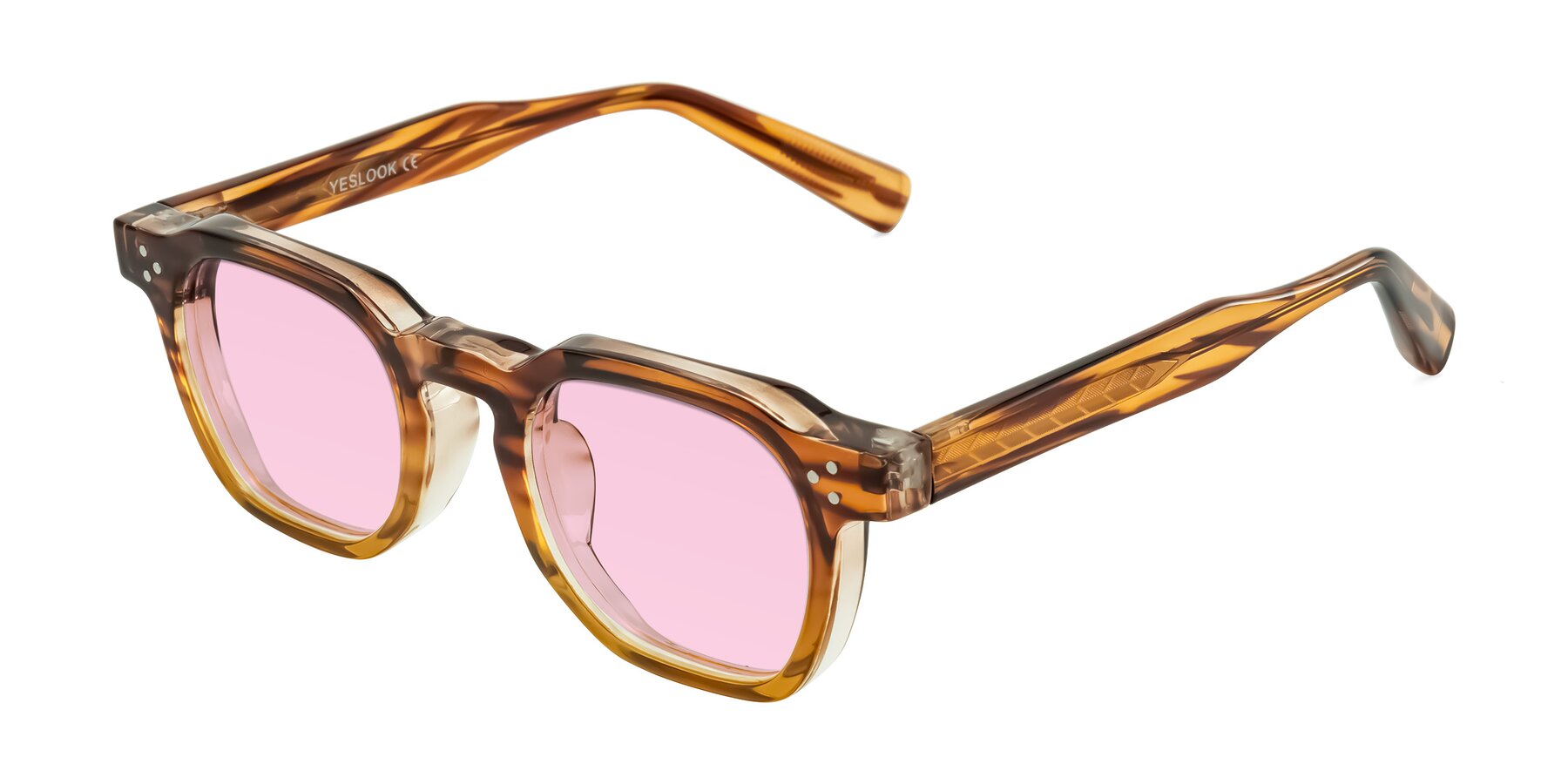 Angle of Fingar in Cola Brown Striped with Light Pink Tinted Lenses