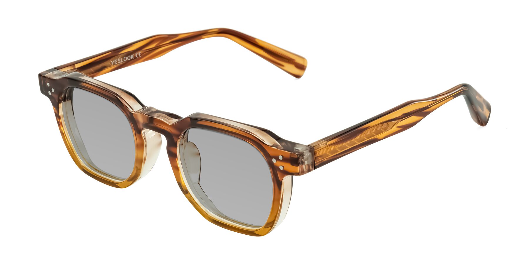 Angle of Fingar in Cola Brown Striped with Light Gray Tinted Lenses