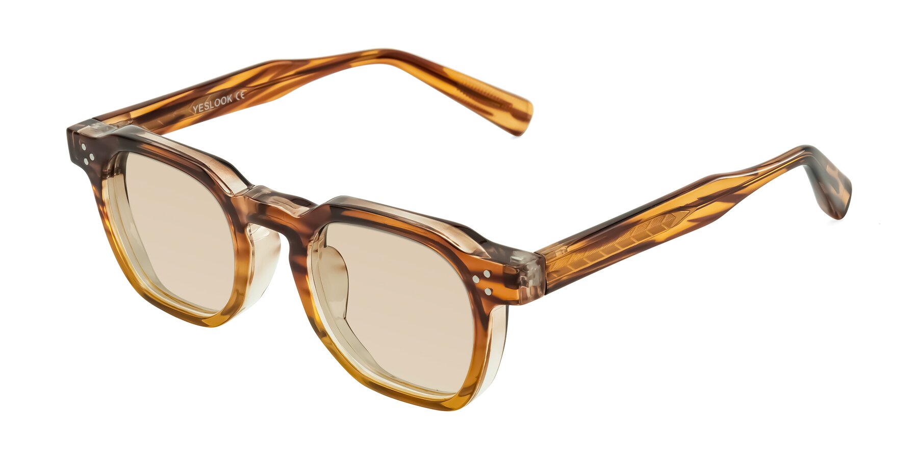 Angle of Fingar in Cola Brown Striped with Light Brown Tinted Lenses