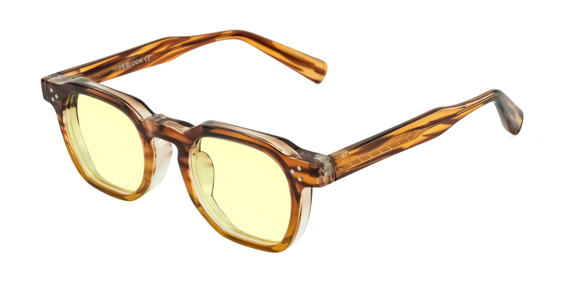 Angle of Fingar in Cola Brown Striped with Light Yellow Tinted Lenses
