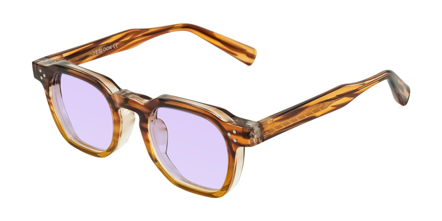 Angle of Fingar in Cola Brown Striped with Light Purple Tinted Lenses