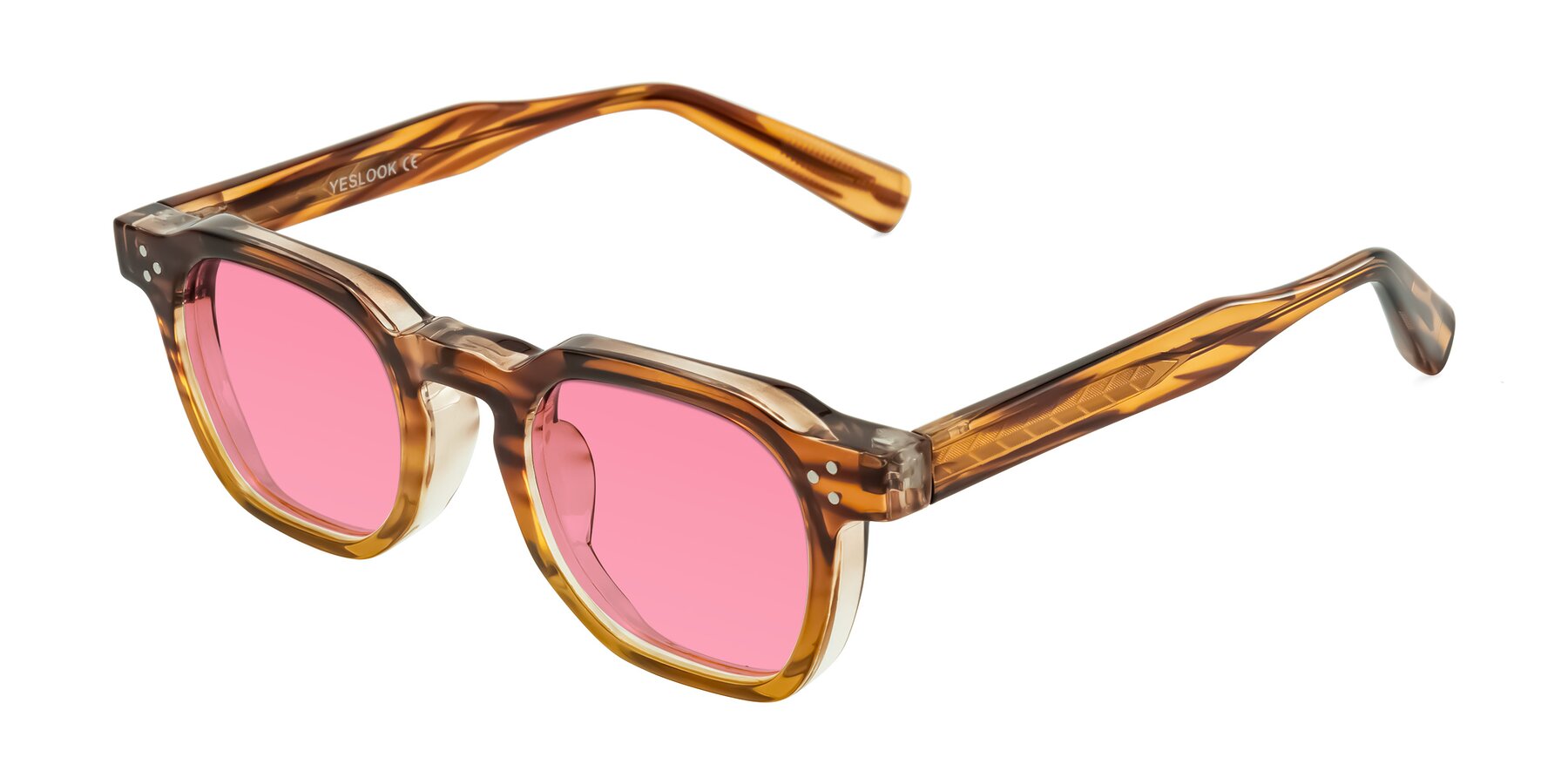 Angle of Fingar in Cola Brown Striped with Pink Tinted Lenses