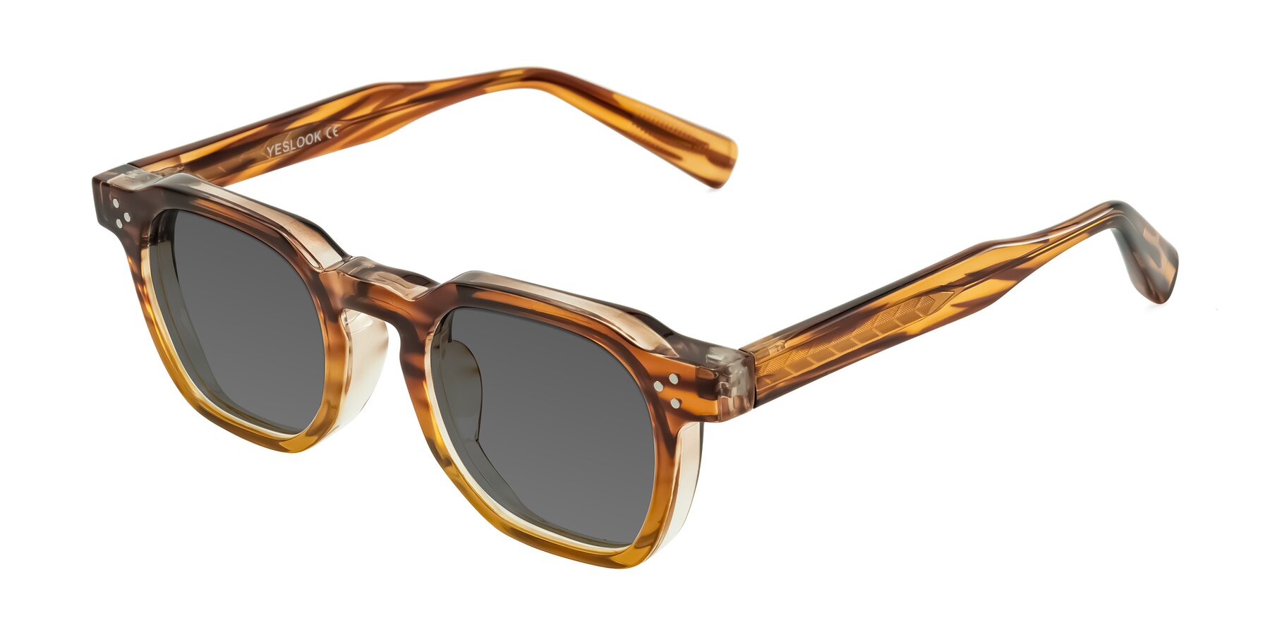 Angle of Fingar in Cola Brown Striped with Medium Gray Tinted Lenses