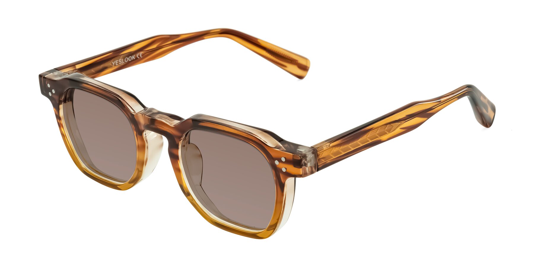 Angle of Fingar in Cola Brown Striped with Medium Brown Tinted Lenses