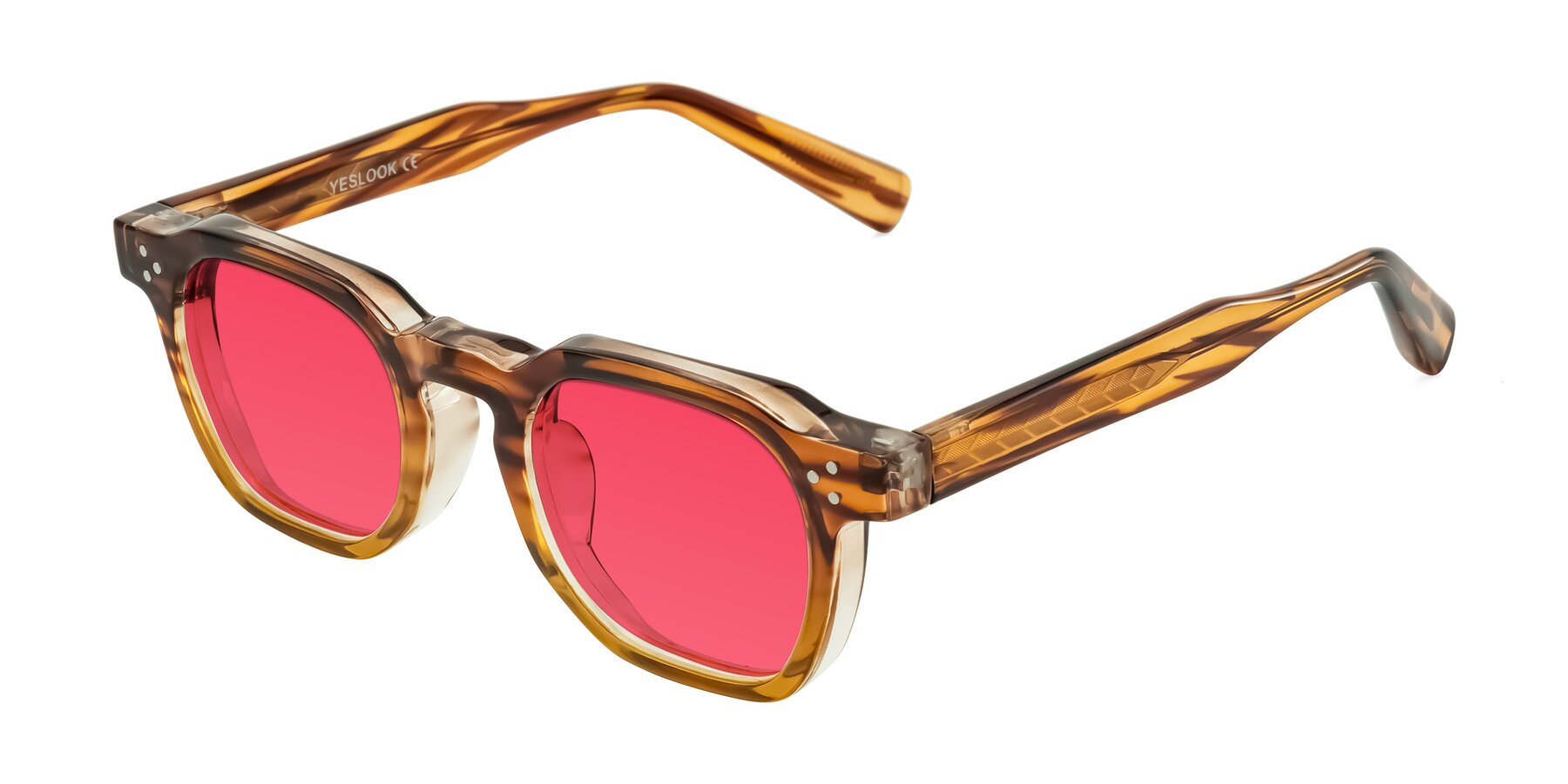 Angle of Fingar in Cola Brown Striped with Red Tinted Lenses
