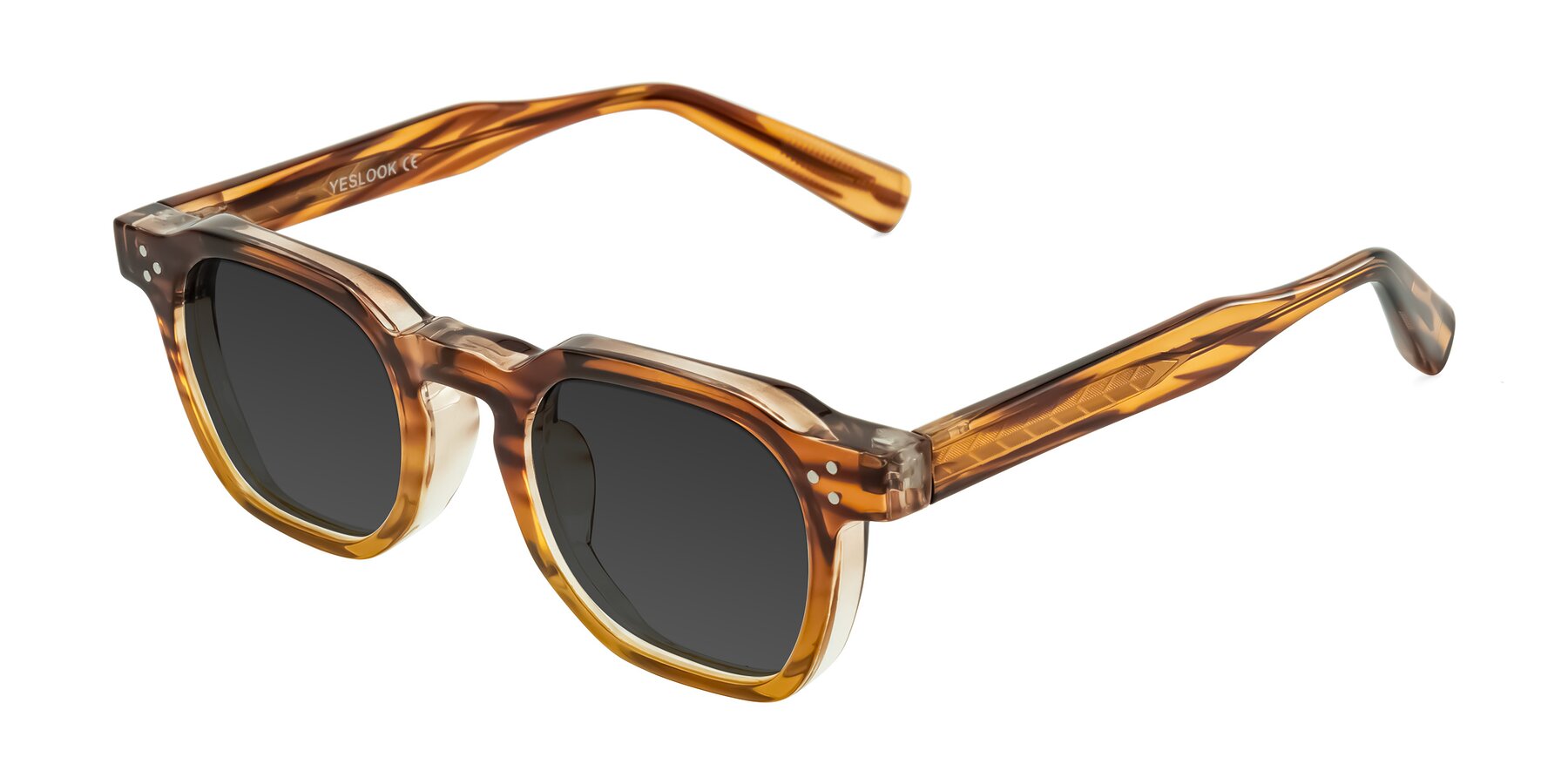 Angle of Fingar in Cola Brown Striped with Gray Tinted Lenses