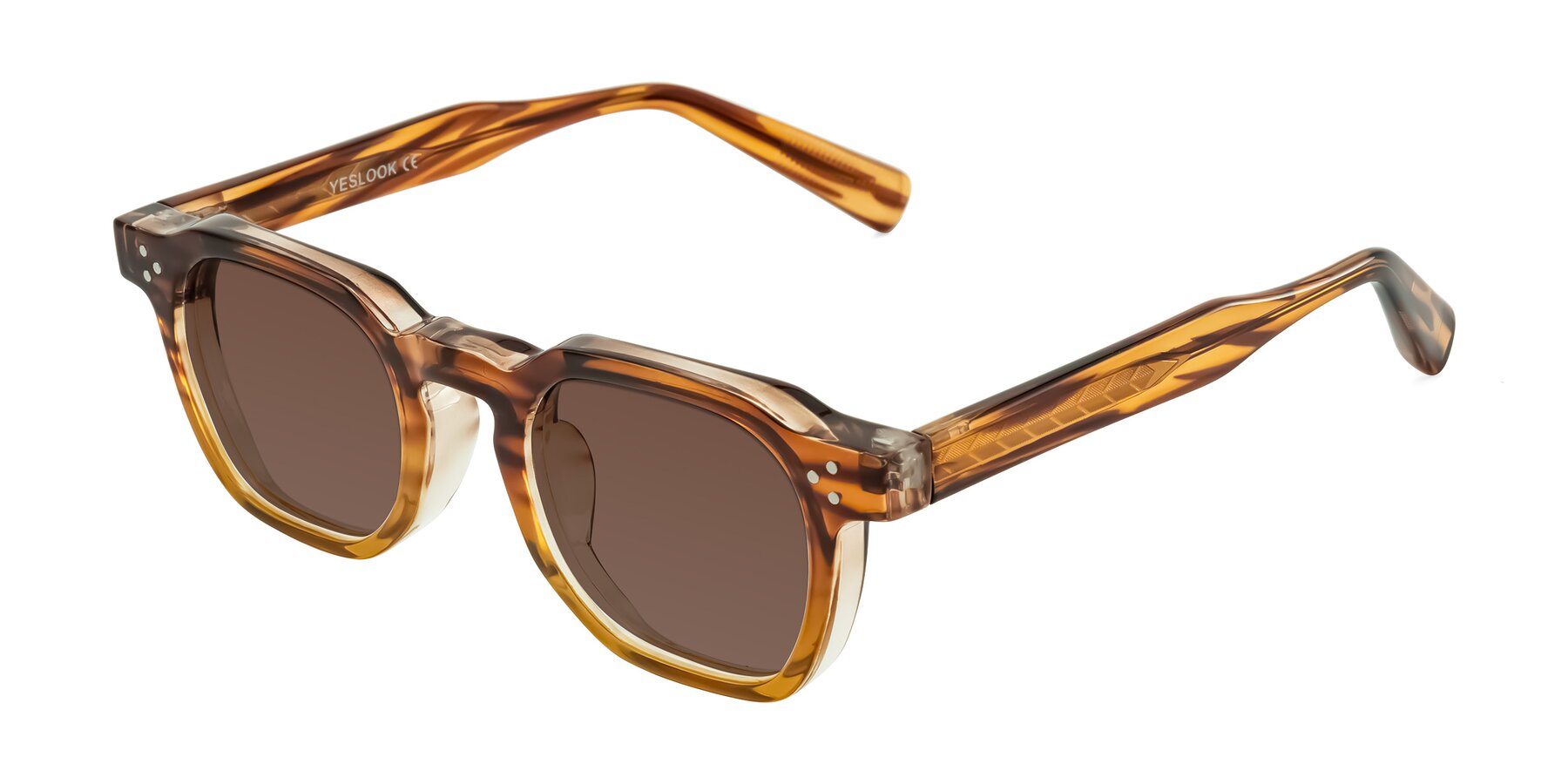 Angle of Fingar in Cola Brown Striped with Brown Tinted Lenses