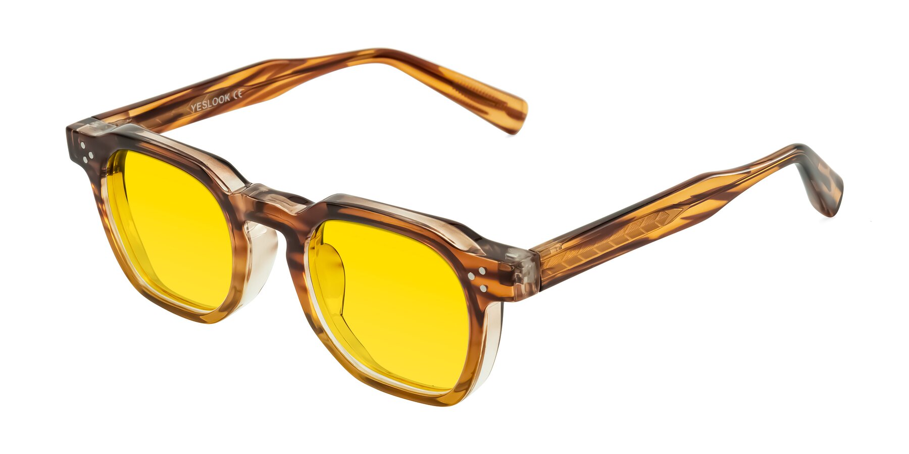 Angle of Fingar in Cola Brown Striped with Yellow Tinted Lenses