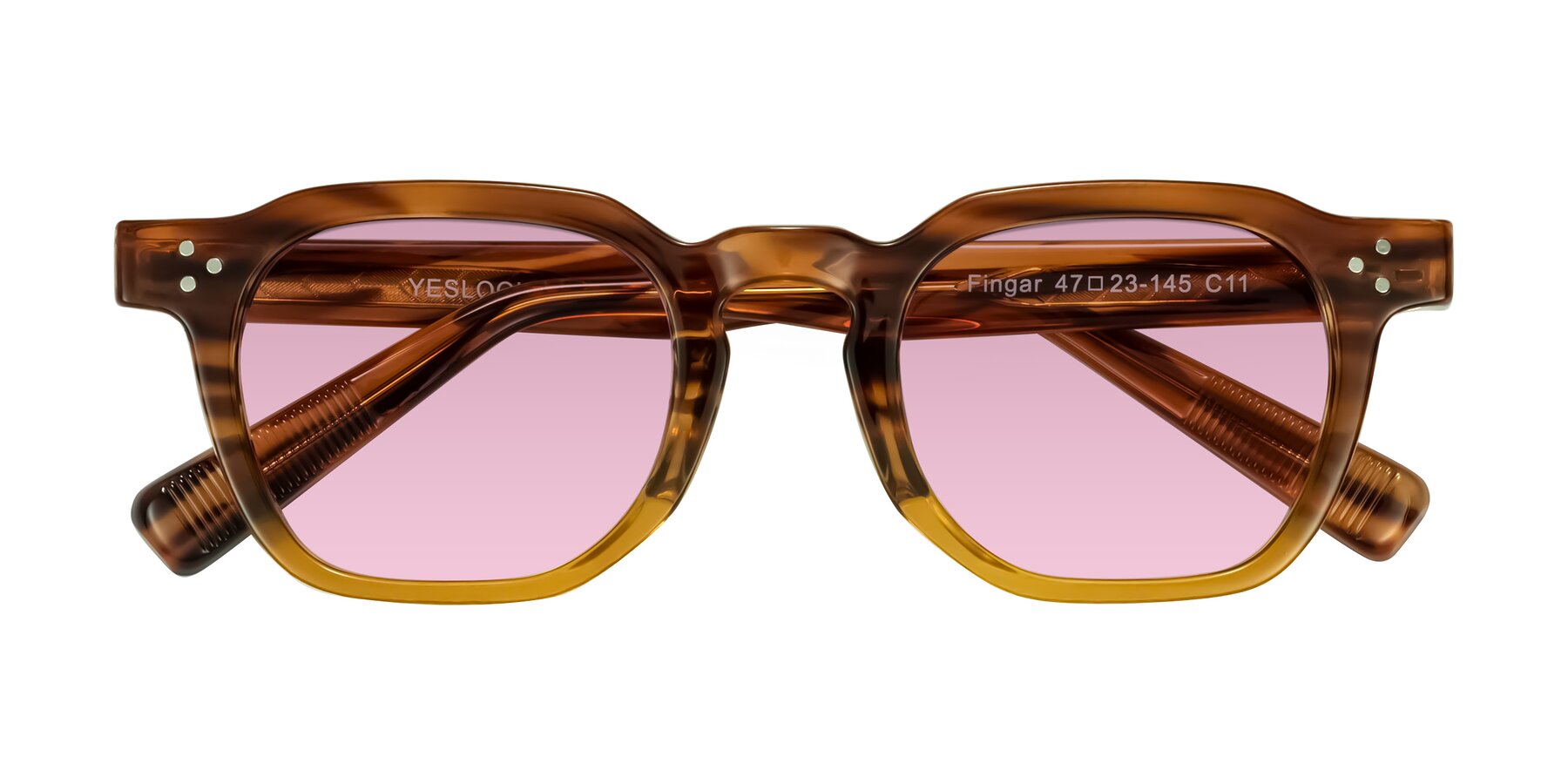 Folded Front of Fingar in Cola Brown Striped with Light Wine Tinted Lenses